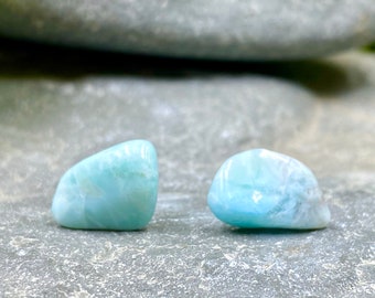 Raw Blue Larimar / Light Blue Natural Stone / LarimarBohemian Stud Earrings / Blue Gemstone Jewelry