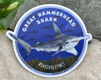 Great Hammerhead Shark Sticker / Animal Conservation Sticker / Save the Hammerhead Shark / Donates Shark Conservation / Shark Week / Ocean