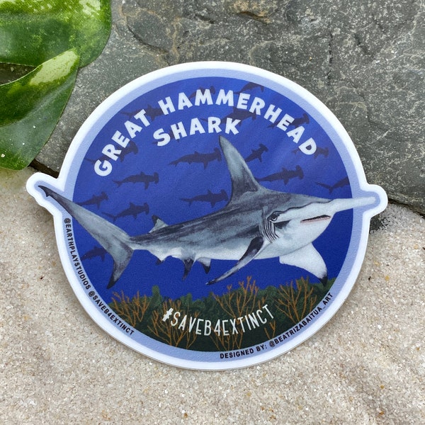 Great Hammerhead Shark Sticker / Animal Conservation Sticker / Save the Hammerhead Shark / Donates Shark Conservation / Shark Week / Ocean