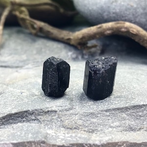Raw Black Tourmaline Jewelry | Raw Black Tourmaline Studs | Raw Black Tourmaline Earrings | Black Gemstone Jewelry | Black Stone Studs