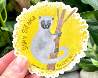 Silky Sifaka Lemur Sticker / Animal Conservation Sticker / Donates to Animal Conservation / Madagascar Wildlife / Wildlife Art / Lemur Art