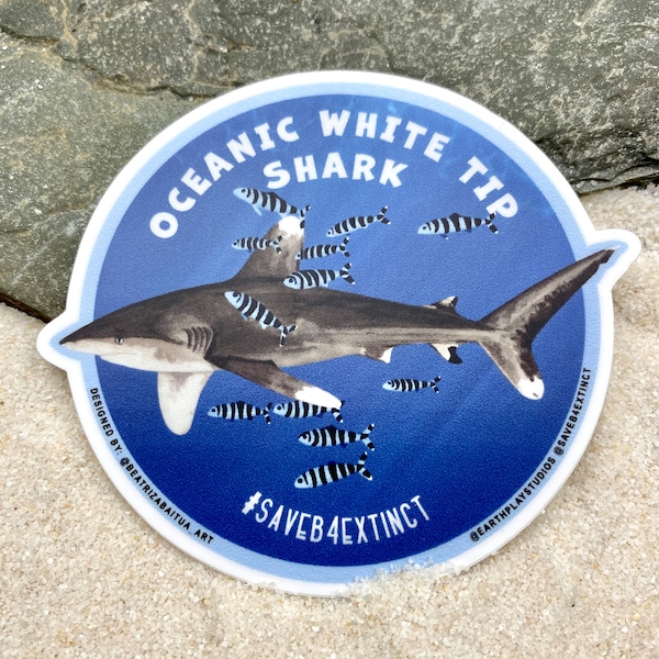 Oceanic White Tip Shark Sticker / Animal Conservation Sticker / Save the White Tip Shark / Donates Shark Conservation / Shark Week / Ocean