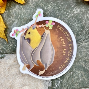 Philippine Naked-Back Fruit Bat Sticker / Animal Conservation Sticker / Save the Bats / Donates to Conservation