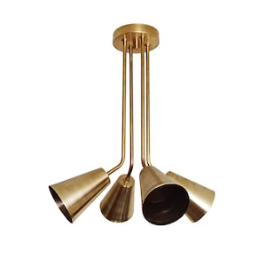 Modern Flush Mount - Brass Ceiling Light - Cone Shades - Contemporary - Mid Century - Dining Room - Bathroom - Living Room - UL Listed