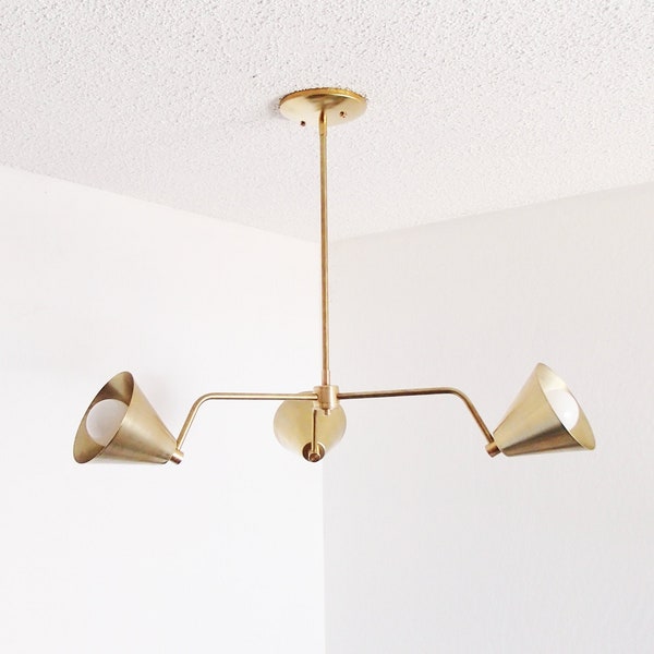 Brass Modern Chandelier - Teacup Pendant - Cone Shades - Dining Room Lighting - Contemporary - Rustic Farmhouse - Living Room - UL Listed