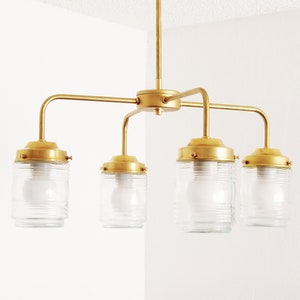 Brass Ceiling Light - Modern Farmhouse Chandelier - Glass Shades - Minimalist - Contemporary - Dining Room - Living Room Light - UL Listed