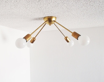 Flush Mount Ceiling Light - Sputnik - Mid Century - Modern - Atomic - Brass - Living Room Lighting - Dining Room - Kitchen - Starburst