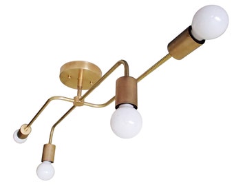 Modern Flush Mount - Brass Ceiling Light - Contemporary Lighting - Bedroom - Bathroom - Brass and Black