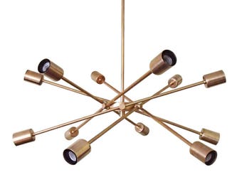 Modern Ceiling Light - Brass Spiral Chandelier - Starburst - Dining Room Lighting - Sputnik - Pinwheel - Pendant - Contemporary