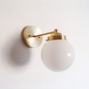 Minimalist Wall Sconce - Bedside - Bathroom Lighting - Entryway - Glass Shades - Orb - Modern Brass - Bedroom - Hallway - UL Listed