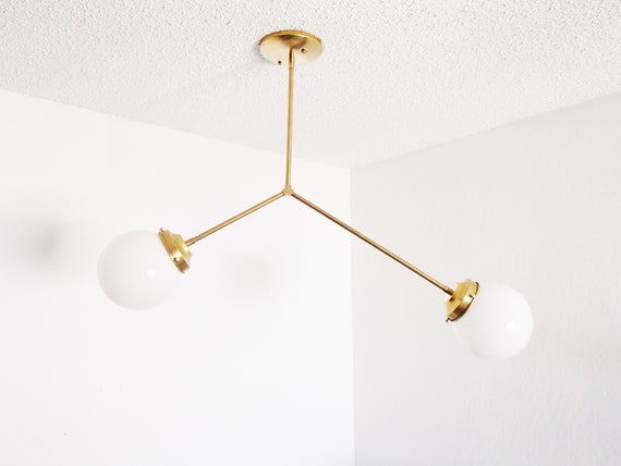 Brass Modern Ceiling Light Twin Arm Minimalist Dining Living Room