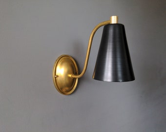 Brass Wall Light Sconce Cone Shade Contemporary Minimalist UL