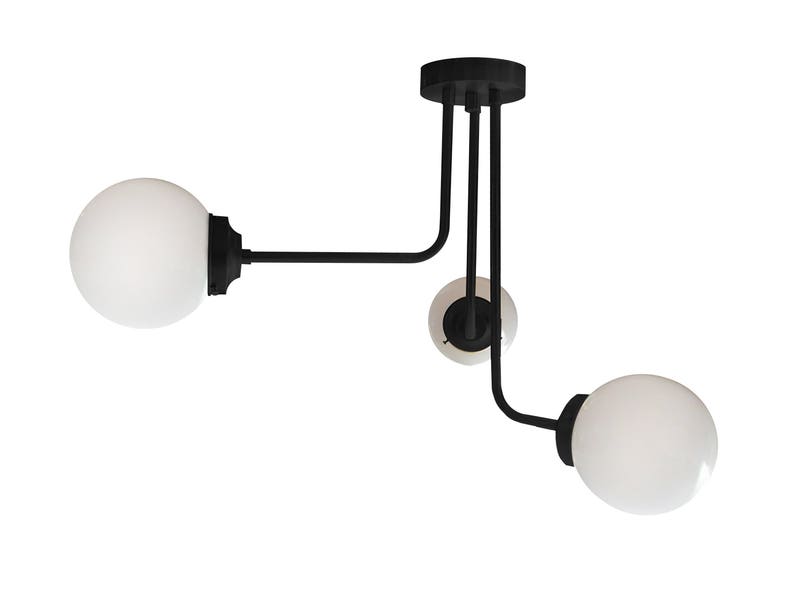 3 Arm Globe Asymmetrical Semi Flush Mount Ceiling Light Orb Black Ul Listed