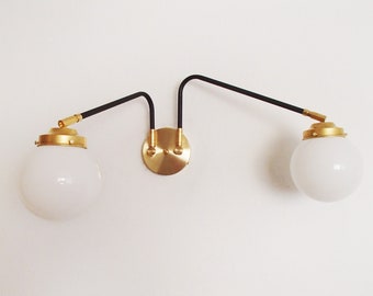 Modern Globe Sconce - Twin Swing Arm - Orb - Bedroom Lighting - Living Room - Contemporary - Vintage
