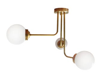 3 Arm Flush Mount - Asymmetrical - Globe Shade - Ceiling Light - Bathroom Light - Bedroom - Kitchen - Dining - Living Room - UL Listed