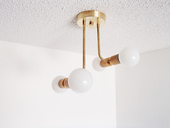 Modern Ceiling Light Brass Flush Mount Offset Stepped Contemporary