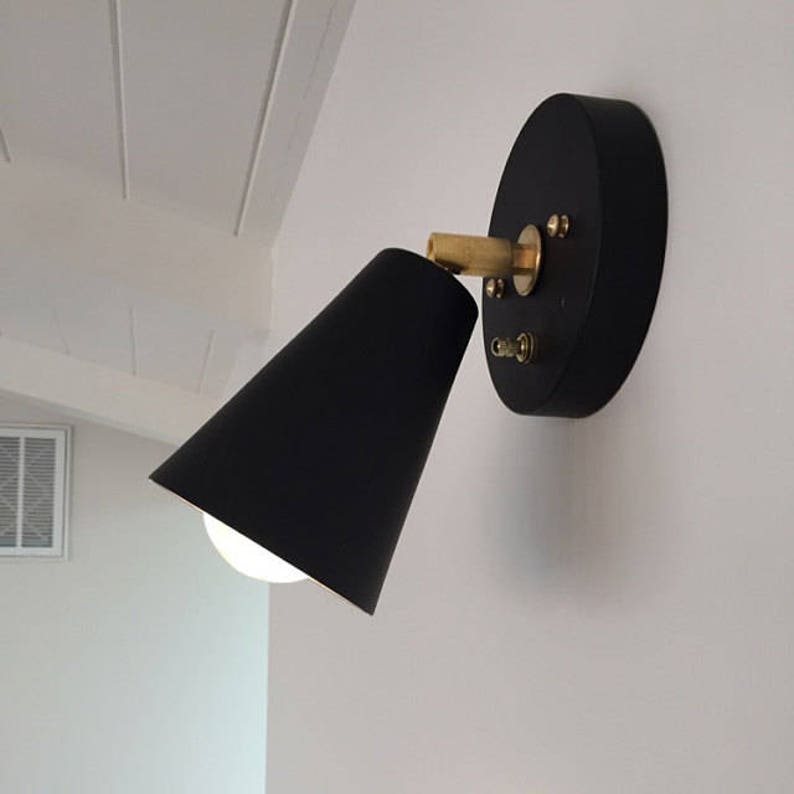 Atomic Single Cone Wall Sconce Mid Century Modern UL LISTED Black