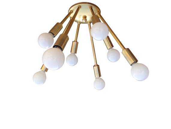Atomic Narrow 8 Arm Flush Mount Sputnik Ceiling Light Mid Century Starburst