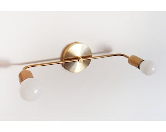 Twin Arm - Brass Wall Sconce - Vanity - Bathroom - Modern - Industrial - Contemporary - Living Room - Entryway - Bedroom - UL Listed