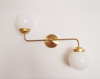 Brass Wall Lighting - Modern Sconce - Contemporary - Globe Shade - Offset - Bathroom Light - Vanity - Living Room - Hallway - UL Listed