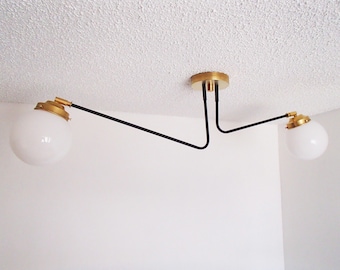 Twin Arm Globe Shaded Flush Mount Ceiling Light Atomic Modern Orb UL Listed