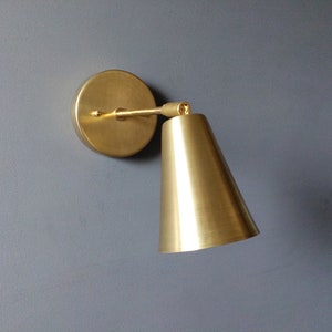 Brass Extended Cone Wall Sconce - Mid Century - Atomic - Swivel Shade - Bedroom Lighting - Bathroom - Contemporary - Farmhouse - UL
