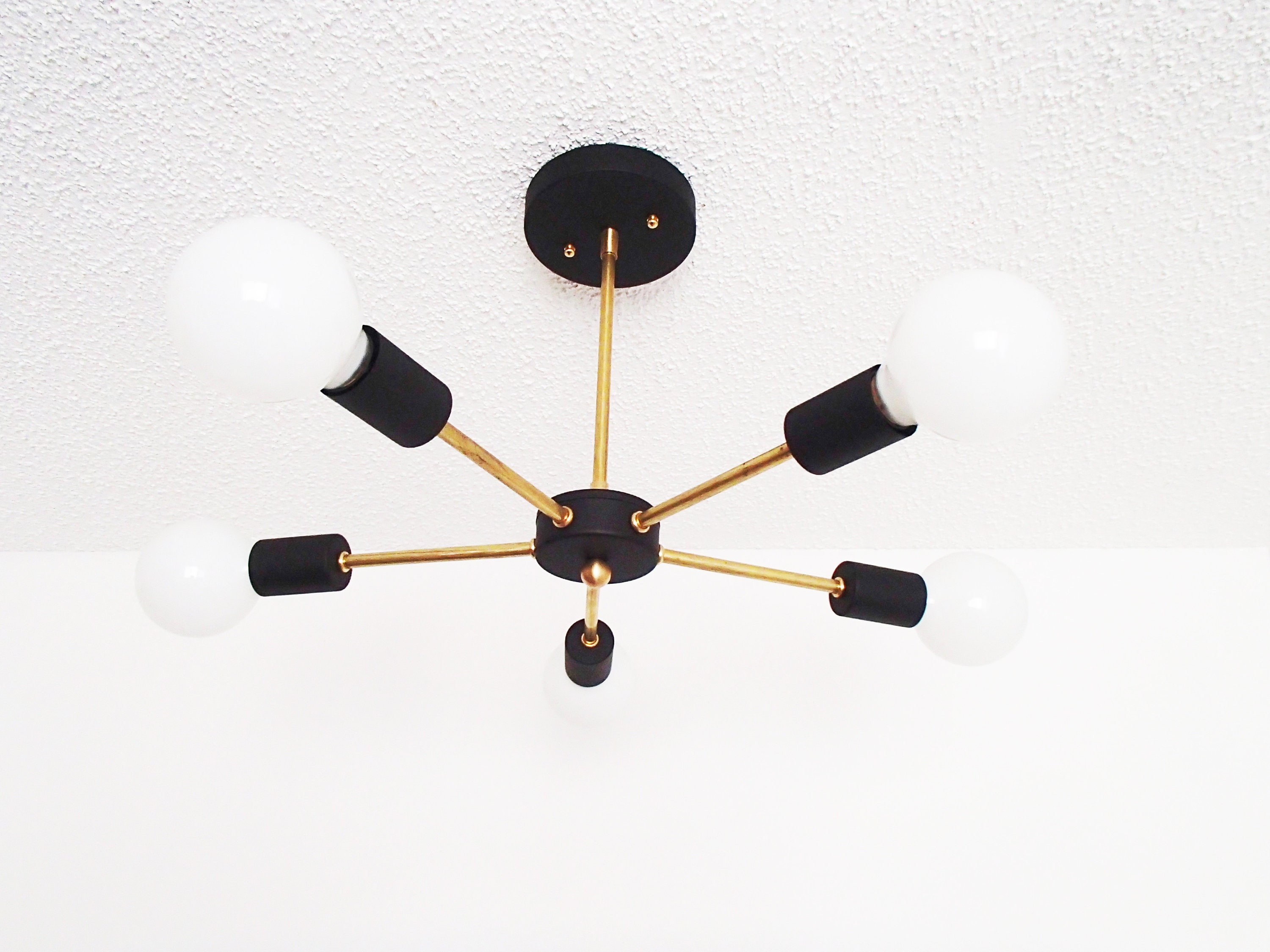 Modern Sputnik Ceiling Light 5 Arm Pendant Black Brass Atomic Mid Century