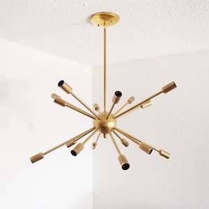 Halverwege de eeuw Spoetnik-hanger - Atomic - Starburst-kroonluchter - Mid Mod - 16-armige messing