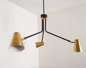 Modern Chandelier - Triple Arm - Cone Shaded - Dining Room Lighting - Contemporary - Living Room - Rustic - Pendant