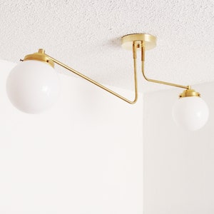 Modern Flush Mount - Brass Contemporary Light - Glass Globe Shades - Bathroom Living Room - UL Listed