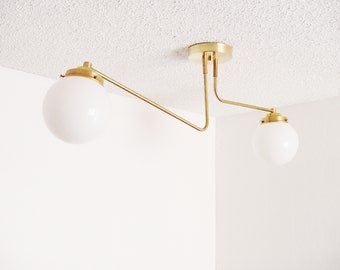 Modern Flush Mount - Brass Contemporary Light - Glass Globe Shades - Bathroom Living Room - UL Listed