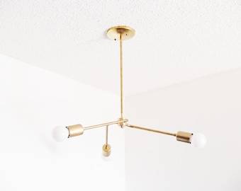 Brass Ceiling Light - Pinwheel Pendant Chandelier - Flush Mount - Bathroom Lighting - Dining Room - Contemporary - Minimalist - UL Listed