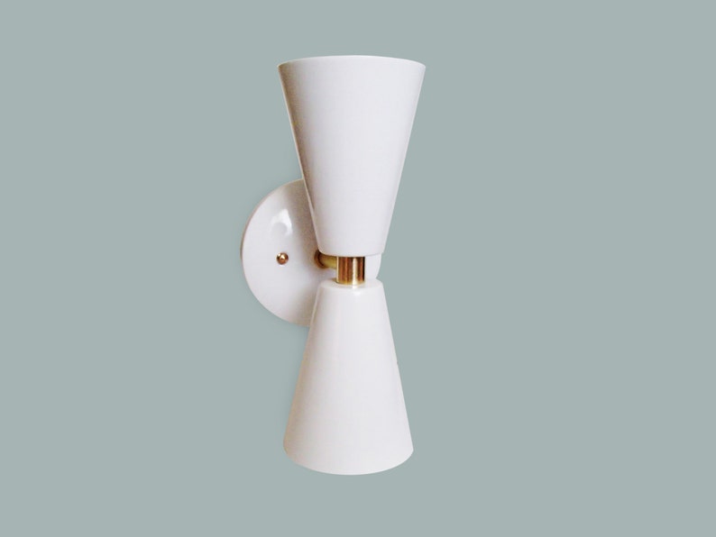 Modern Two-Tone Double Cone Atomic Bowtie Sconce Atomic UL Listed Gloss White