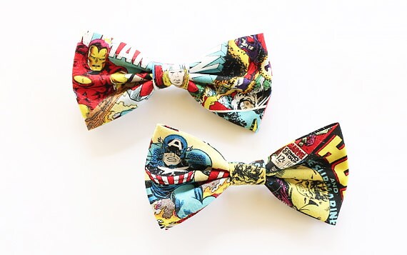Spiderman Batman Bow Tie Neck Necktie Dickie Fabric Costume Comics Marvel Thor