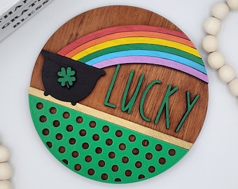 Lucky St. Patrick's Day - 6" Round INSERT ONLY - St. Patrick's Day Theme, Lucky Rainbow and Pot, Signs for Interchangeable Round Frame