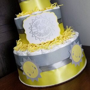 You are My Sunshine Diaper Cake: Yellow & Gray Baby Shower Centerpiece