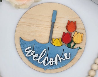 Umbrella with Tulips - 6" Round INSERT ONLY - Flowers Spring Home Decor, Signs for Interchangeable Round Frame