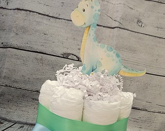 Mini Diaper Cake Dinosaur Theme - Blue and Green Peach Dino Baby Shower Centerpiece Virtual Baby Shower RAWR Means Love