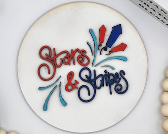 4th of July Stars and Stripes - 6" Round INSERT ONLY - Summer Sign, Red White and Blue Home Decor, Signs for Interchangeable Round Frame