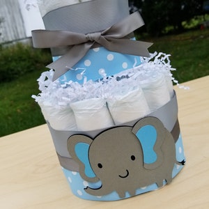 Blue Elephant Diaper Cake: 2-Tier Baby Shower Centerpiece