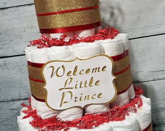 royal blue and gold diaper cake