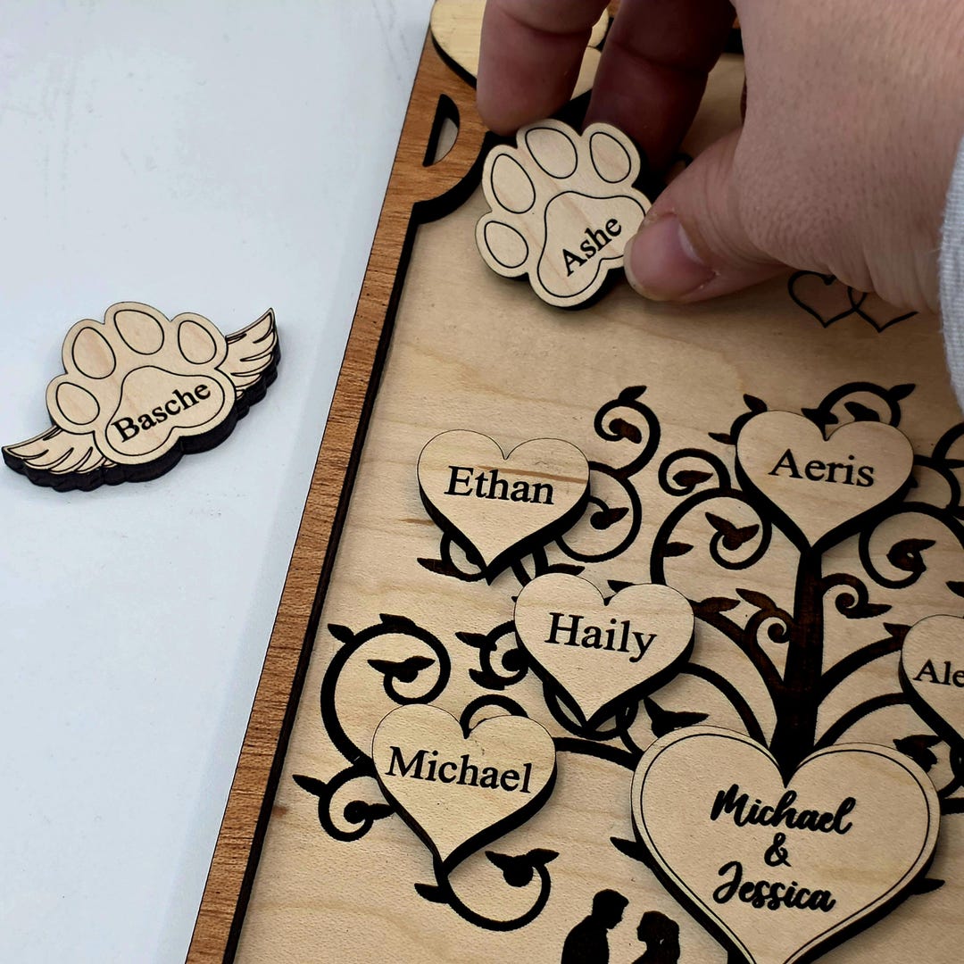 Personalized Family Tree Hearts – Custom Engraved Wood Decor Pieces - Etsy