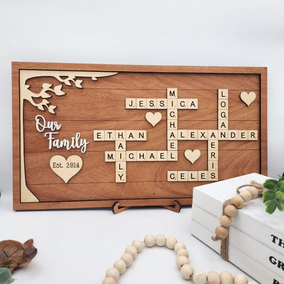 Personalized Scrabble Tile Family Plaque 9x9 and 10x10 up to 10 x 18 - Custom Mothers Day Gift Grandparents Gift Fathers Day Gift Home Decor