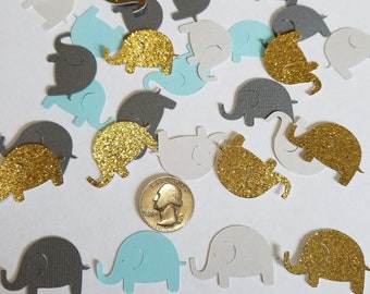 100 Count Silver/Gold Gray Elephant Confetti 1.5" Cardstock - Blue Pink Purple Yellow and Green Options