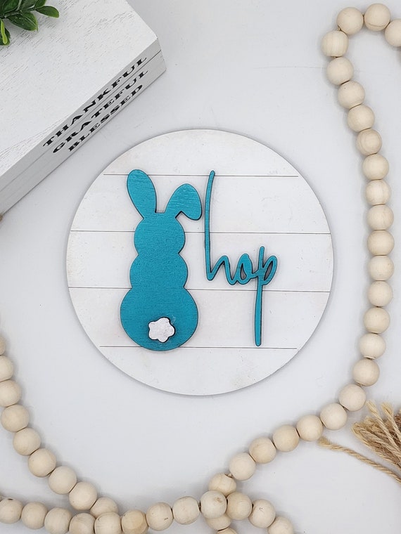 Hop Easter Bunny Theme - 6" Round INSERT ONLY - Easter Themed Baby Shower Sign, Vintage Home Decor, Signs for Interchangeable Round Frame