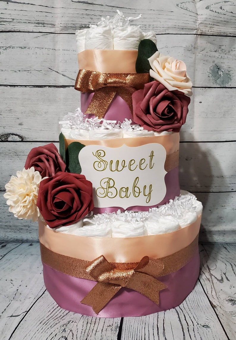 Dusty Rose Gold Diaper Cake – Silk Flowers Baby Shower Gift - Etsy