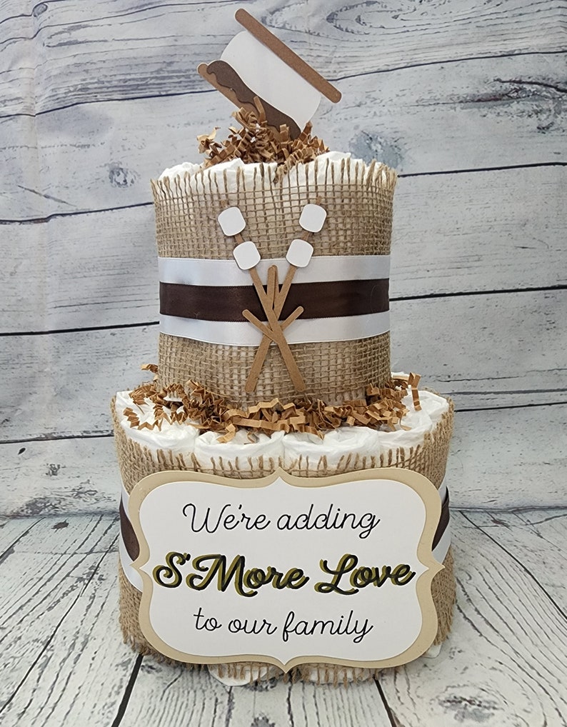 S'More Love Diaper Cake: Burlap Campfire Baby Shower Centerpiece image 2