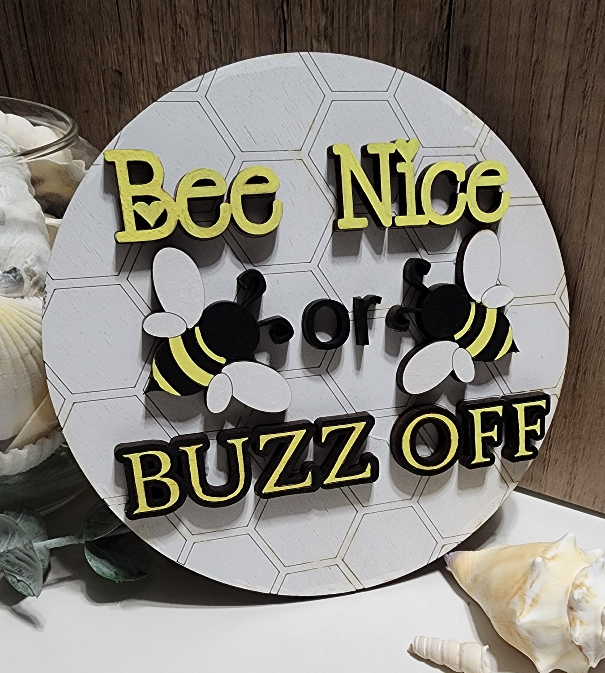 Heuhuww Bee Decor-Bee Nice or Buzz Off Sign 6x12 Inspirational Spring  Summer Decorations for Front Door Wall Porch Home Room Decor,Bees Gifts for