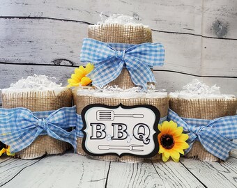BBQ Baby Shower Diaper Cake Set: Burlap, Pink Gingham, Yellow