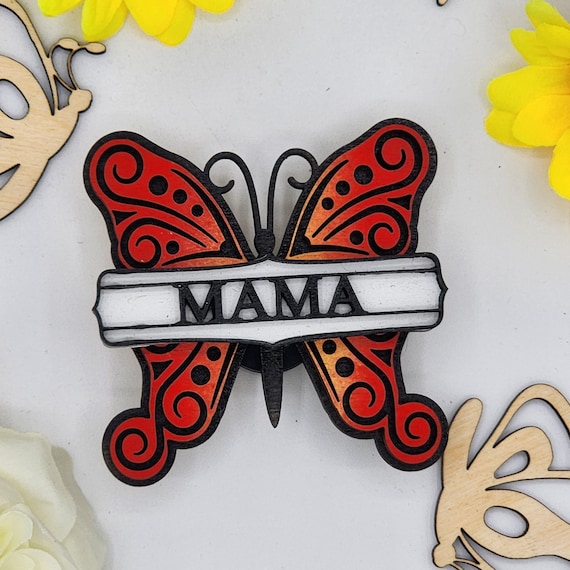 Mama Butterfly Car Vent Clip with Diffuser foam pad Monarch Red - Simple Gifts, 3" Wood decor, Mothers Day Gift Grandparents Gift Home Decor